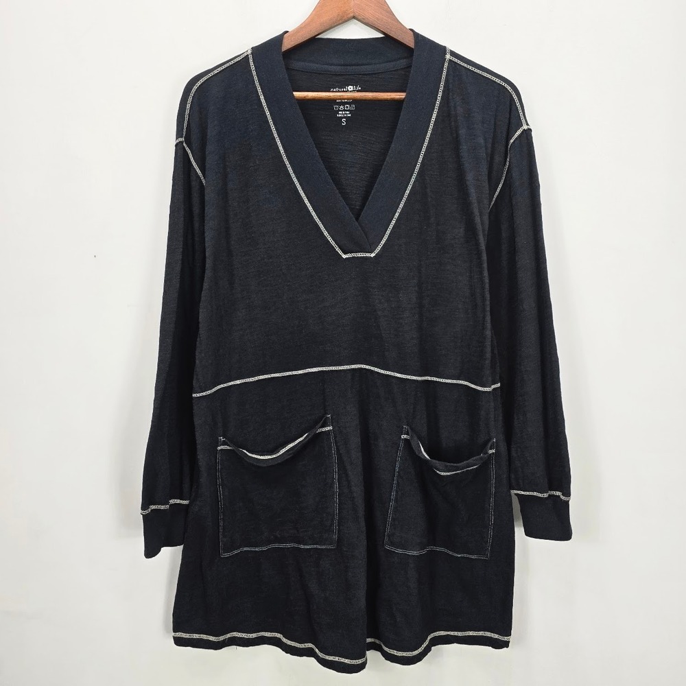 Natural Life Mini Dress S Black Cotton Jersey Long Sleeve Boho Coastal Travel